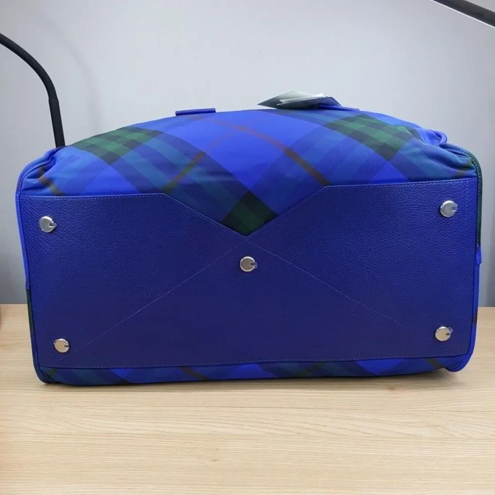 BURBERRY Duffle Bag Blue Nylon Shield Check Plaid Authentic Unisex $2050